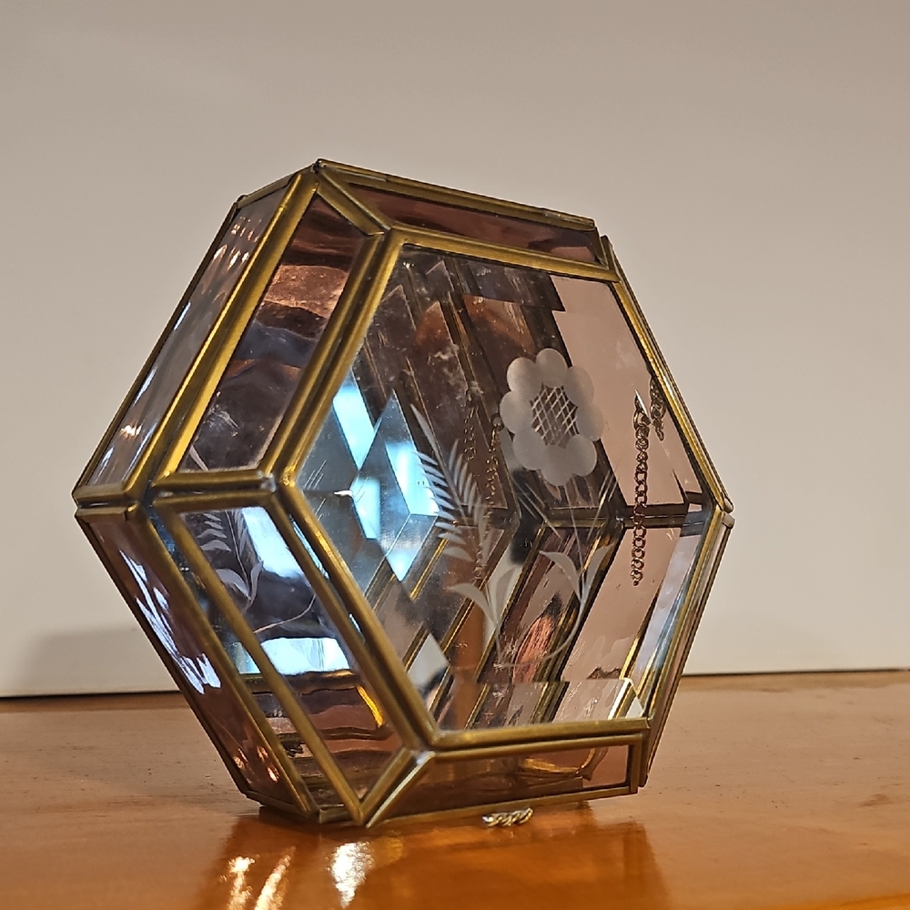 Vintage Via Vermont Stained Glass Mirrored Trinket Box